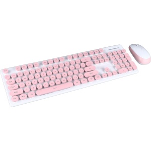 Estilo Punk, Combinación de Teclado Inalámbrico y Ratón, Tecla Redonda Retro, Sensación Mecánica con Conexión Inalámbrica para Oficina, Escritorio, Computadora Portátil
