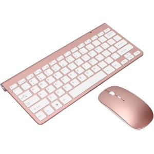 Fdit Ratón Inalámbrico, Botón de Silencio Teclado Ratón Conjunto Recubrimiento UV Ergonomía Cómoda para el Hogar (Oro Rosa)