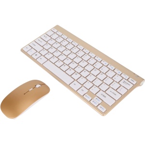 Focket Teclado inalámbrico y ratón Combo, 2.4G ergonómico inalámbrico Teclado y ratón Set Slim Teclado silencioso ratón con Receptor USB para Windows, PC, Ordenador portátil, Ordenador (Oro)