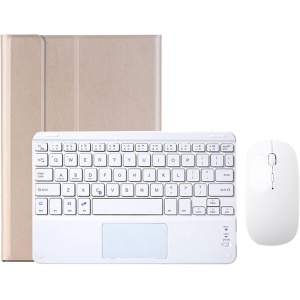 Funda Teclado con Ratón para iPad 9.7" (6ª Gen 2018/5ª Gen 2017), iPad Air 2/1, iPad Pro 9.7, QWERTY Español Teclado Inalámbrico Desmontable con Trackpad y Portalápices, Oro con Panel Táctil