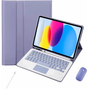 Funda Teclado con Touchpad para Samsung Galaxy Tab S10 Ultra 14.6 Pulgadas 2024 Tablet con Ratón, Teclado Inalámbrico Bluetooth Desmontable,Funda Folio De Cuero(Purple)