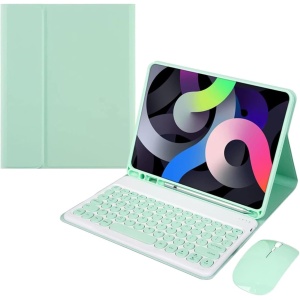 Funda con Teclado Compatible iPad Pro 11 Pulgadas 5ª Gen M4 2024, Cover con Ranura para Lápiz, QWERTY Español Ñ Teclado Bluetooth Inalámbrico y Ratón Recargable para iPad Pro 11 2024, Verde claro