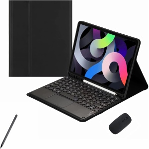 Funda de Teclado para Samsung Galaxy Tab S10 Ultra 14.6 Pulgadas 2024,Teclado Touchpad inalámbrico Bluetooth Desmontable Cute Round Key,Ratón & Teclado & Juego de lápiz(Black)