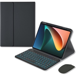 Funda de Teclado para Xiaomi Pad 6/6 Pro, retroiluminada de 7 Colores, Contener Ñ, Teclado inalámbrico Desmontable con portalápices, ratón Bluetooth,Negro