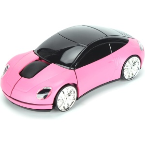 Fussbudget Ratón Inalámbrico con Forma de Coche de 2,4G, Ratón Inalámbrico óptico Portátil para Coche con Receptor USB para Tableta de Ordenador de Oficina (Rosa)