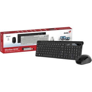 Genius SlimStar 8230 - Juego de teclado y mouse inalámbricos Bluetooth de 5.3 y 2.4 GHz, 12 teclas de función multimedia, diseño de tamaño completo del Reino Unido, mouse con sensor óptico, 1200 ppp,