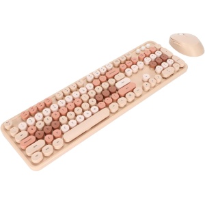 Goshyda Combo de Ratón Inalámbrico con Teclado de 104 Teclas, Ergonómico, Bonito Juego de Ratón con Teclado Retro Estilo Máquina de Escribir, para Niñas, para(Color de té con Leche Color Mezclado)