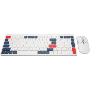 Goshyda Combo de Teclado Inalámbrico y Ratón, Teclas Redondas, Diseño Ergonómico, Modos de Conexión Duales, Adecuado para Teléfono, Tableta y Oficina (Blanco Azul)