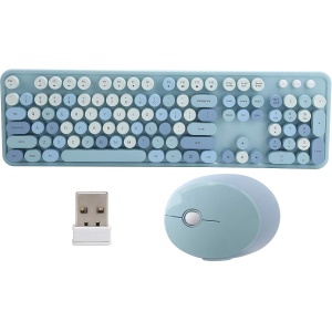 Goshyda Juego de Teclado y Mouse inalámbricos, 2.4Ghz 104 Teclas Estilo Retro de máquina de Escribir Escritorio de Oficina Teclado mecánico Combo de Ratones con botón Multimedia(Azul)