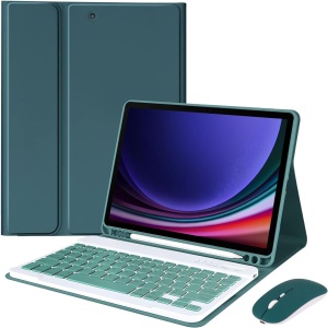 HLTOOP Funda con Teclado para Samsung Galaxy Tab S9 FE De 10,95 Pulgadas 2023, Contiene Ñ, Funda con Teclado Inalámbrico Magnético Retroiluminado para SM-X510/X516, Ratón Bluetooth Recargable,Green2