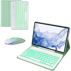 HLTOOP Funda con Teclado para Samsung Galaxy Tab S9+ Plus/S9 FE+ Plus De 12,4 Pulgadas, Contiene Ñ, Teclado Retroiluminado De 7 Colores con Portalápices, Ratón Silencioso Recargable LED,Verde
