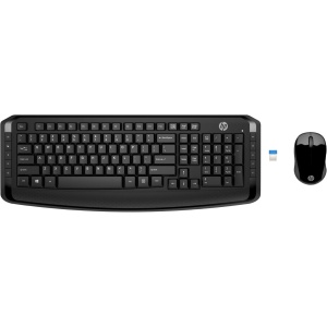 HP 300 Kit Teclado y Ratón Inalámbrico - Teclado QWERTY Español (USB Nanoreceptor inalámbrico, conexión inalámbrica de 2,4 GHz, Sensor Óptico 1600 dpi), Color Negro