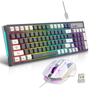 HUIOP L99 2,4G Teclado inalámbrico Recargable ratón Combo 96 Teclas Teclado de Membrana RGB retroiluminación Colorida Juego de ratón para Juegos