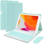 HaoHZ Funda Teclado Español (ñ) para iPad 8a Gen (2020) / 7a Gen (2019) 10,2 Pulgadas, Teclado Inalámbrico Desmontable con Portalápices, Teclado con Ratón Bluetooth,Verde,7 Color Backlit - Imagen 1