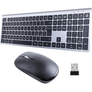 HomiTech Kit de teclado y ratón inalámbrico con batería recargable integrada e inalámbrica para ordenador, PC, tablet, compatible con Windows, Android, Mac, 16 teclas multimedia, alta precisión,