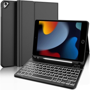 IVEOPPE Funda Teclado iPad 9, Teclado iPad 10.2, Teclado Español Ñ Retroiluminados Inalámbrico Desmontable para iPad 9 2021/iPad 8 2020/ iPad7 2019 10.2", iPad Air 3, iPad Pro 10.5, Negro