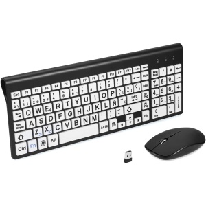 Impresión de Gran tamaño de Teclado y ratón inalámbrico 2.4g, impresión de Gran tamaño, para niños con Baja visión