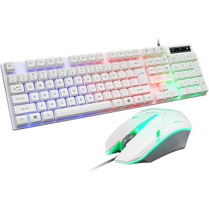 Juego de 2 piezas de teclado inalámbrico y ratón con cable LED retroiluminado ultra delgado teclado portátil Tablet PC