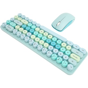Juego de Ratón con Teclado, Ratón con Teclado USB, 2,4g, Inalámbrico, 68 Teclas, bajo Consumo, Retro, Lindo, Abs, Teclado para Juegos, Ratón para PC, Color Azul (Color Mezclado