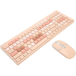 Juego de Teclado Inalámbrico Combinado de Teclado y Ratón Teclas Redondas de 2,4 GHz para Teléfono (Color del té con Leche)