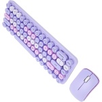 Juego de Teclado Inalámbrico, Teclado Ergonómico con Suspensión Automática y Ratón Combinado de 2,4 GHz, Bonito Retro para Oficina (Tema Morado) - Imagen 1