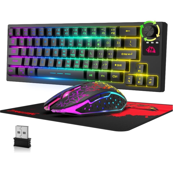 Juego de Teclado y Mouse Inalambricos Recargable 4000mAh Semi Mecanico Gaming