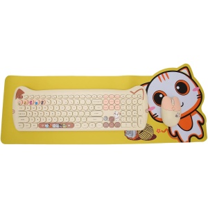 Juego de Teclado y Ratón, Combo de Teclado Inalámbrico Estilo Gatito Lindo, Receptor USB, Teclas Redondas Retro, Función de Suspensión Automática, EDJO 2.4G