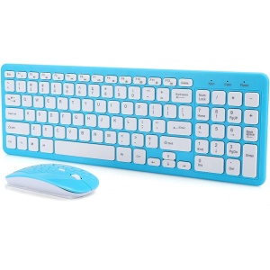Juego de Teclado y Ratón Inalámbrico Fino y Ligero, Diseño Ergonómico, Receptor Micro USB, Adecuado para Trabajadores de Oficina y Amantes de los Juegos (Traje Azul inalámbrico)