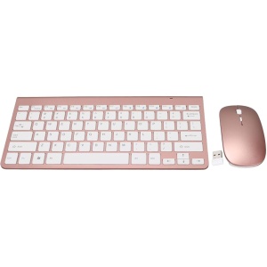 Juego de Teclado y Ratón Inalámbrico de 2,4G, 78 Teclas USB, Teclas Finas Grabadas, Botón de Silencio Ergonómico, Teclados de Ordenador y Ratón (Oro Rosa)