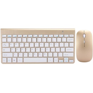 Juego de teclado inalámbrico y mouse, ultrafino Mute 2.4G USB Teclado inalámbrico + mouse Combo Home Office Business Teclado portátil, para PC de escritorio, computadora portátil, portátil(oro)