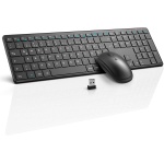 Juego de teclado y ratón inalámbrico, QCen 2,4 GHz, ultrafino, teclado inalámbrico ergonómico en tamaño estándar con 19 teclas especiales y un teclado numérico, para PC, portátil, disposición alemana - Imagen 1