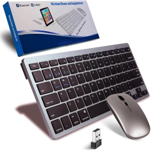 Juego de teclado y ratón inalámbrico, teclado Bluetooth y USB de 2,4 GHz, teclado inalámbrico con ratón silencioso, mini teclado ultrafino, juego de ratón inalámbrico para iPad, Mac, PC, portátil,