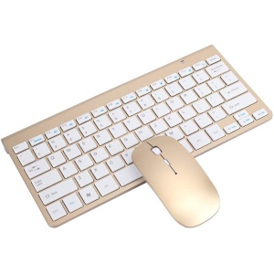 KIMISS Teclado Inalámbrico Ratón Inalámbrico Juego de Teclado Inalámbrico Ratón Ultra Delgado Mute Mini Home Office Cfor OMPuter Accesorios 2.4G (Oro) (Oro)