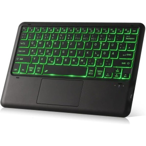 KOOCHUWAH Teclado Bluetooth con botones táctiles para ratón, teclado retroiluminado inalámbrico con 11 colores, QWERTZ teclado inalámbrico para tablet compatible con Smart Fire TV Box iPad PC Mac