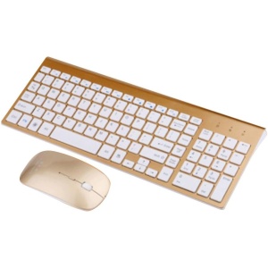 Keephen Combinación inalámbrica de Teclado y ratón, Ventana compacta portátil ultradelgada para computadora portátil con botón de silenciamiento (Plateado)