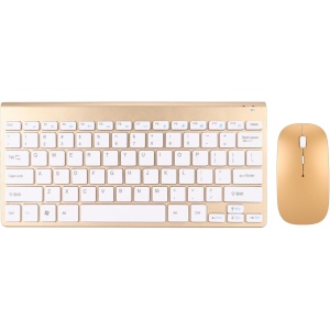 Kit de Ratón con Teclado Inalámbrico Inteligente, Indicador LED de Luz Ultrafina, Ahorro de Energía a Prueba de Agua, Fácil Reemplazo de Batería, Diseño (Gold)