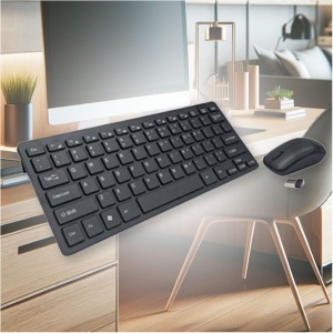 Kit de teclado + ratón inalámbrico ultra delgado, perfecto para tener siempre detrás, con receptor USB de 2,5 GHz, Plug and Play