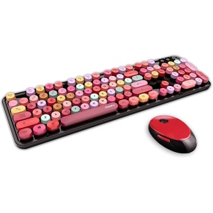 Kit moderno inalámbrico de teclado de membrana de ratón óptico Multi Sweet 2.4G negro y rojo