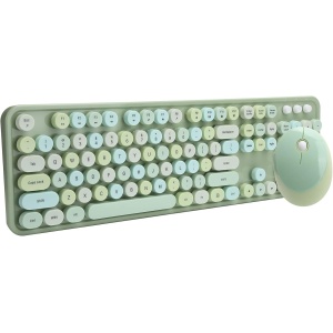 Lairun Combo de Teclado Y Mouse Inalámbricos, Ratón Compacto Ergonómico Colorido Lindo Silencioso 2.4G del Teclado, 104 Teclas de Máquina de Escribir Retro Redondas con Teclado Numérico para(3#)