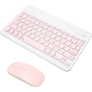 Lazmin112 Combo Ultradelgado de Teclado y Ratón Inalámbricos con Estructura de Pie de Tijera, Modo BT, Compatible con Win, OS X, iOS, (Pink)