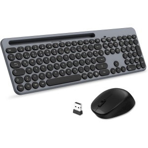 LeadsaiL Juego de teclado y ratón inalámbrico, ratón ergonómico y teclado inalámbrico, teclado y ratón de tamaño estándar, diseño alemán QWERTZ, botón de clic silencioso, 12 teclas FN para ordenadores