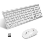 LeadsaiL KF29 Juego de teclado y mouse inalámbricos, ratón USB inalámbrico y teclado compacto para computadora, QWERTY UK Layout para laptop HP/Lenovo y Mac-Silver - Imagen 1