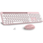 LeadsaiL - Teclado de ratón inalámbrico, diseño ergonómico con teclado de ratón de tamaño completo con soporte para teléfono, 2,4 GHz con receptor USB para PC, portátil, Windows, Mac AZERTY francés - Imagen 1