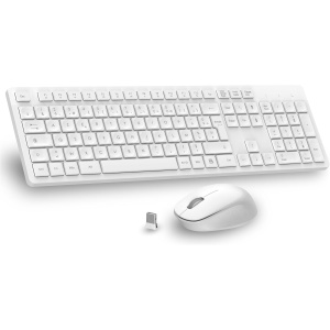 LeadsaiL - Teclado de ratón inalámbrico, ergonómico, conjunto de teclado de ratón de tamaño completo, 2,4 GHz con receptor USB, 12 botones programables para PC, portátil, Windows, Mac AZERTY