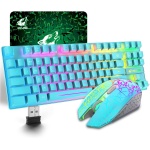 LexonElec Combinación de ratón y teclado inalámbrico para juegos, 87 teclas arcoíris retroiluminación LED batería recargable de 3800 mAh sensación mecánica ratón mudo impermeable RGB (azul) - Imagen 1