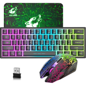 LexonElec T61 60% Compact Teclado Y Raton Gaming Inalámbrico - USB Wireless Keyboard Retroiluminado Pequeño Ergonomico 3800mAh RGB QWERTY + 2400 dpi Rainwbow Mouse - Accessories para PC Mac