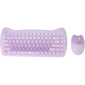 Lindo Juego de Teclado y Ratón Inalámbricos de Animales, Conexión 2,4G, Diseño Ergonómico, para Win XP/7/8/10 (Purple)