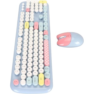 Lindo Ratón de Gato con Teclado Inalámbrico, Teclado de Máquina de Escribir de Tamaño Completo, Colorido, Diseño Ergonómico, Ahorro de Energía Automático, 2,4G Plug and Play,