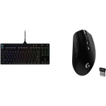 Logitech G Pro TKL Teclado Gaming Mecánico sin Teclado numérico, Teclas GX-Clicky Azules, RGB Lights & 305 Lightspeed Ratón Gaming Inalámbrico, Captor Hero 12K, 12,000 dpi, Ultra-Ligero - Imagen 1