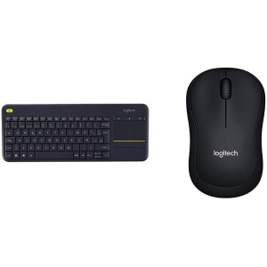 Logitech K400 Plus - Teclado inalámbrico para televisores conectados a PC, QWERTY español, Color Negro + M185, Ratón inalámbrico, Óptico, 2.4 GHz, USB, Negro